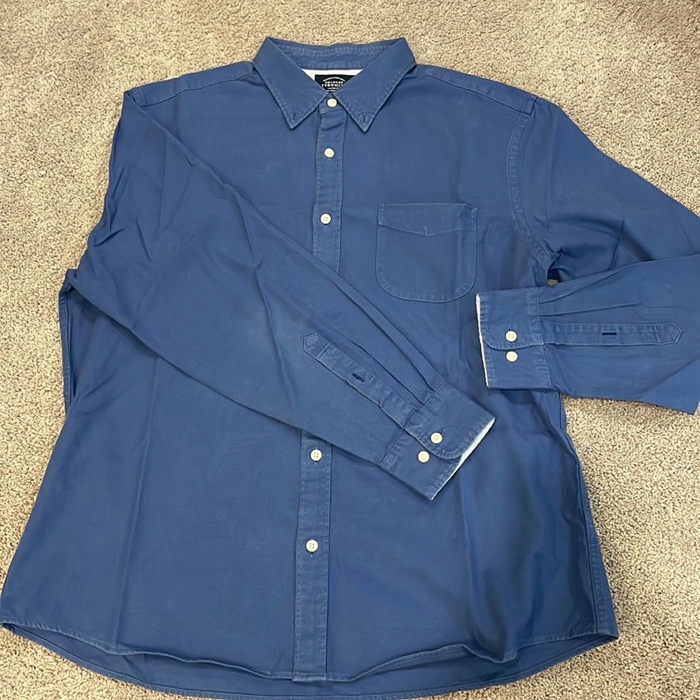 Button-Down Collar Washed Oxford Shirt - Blue